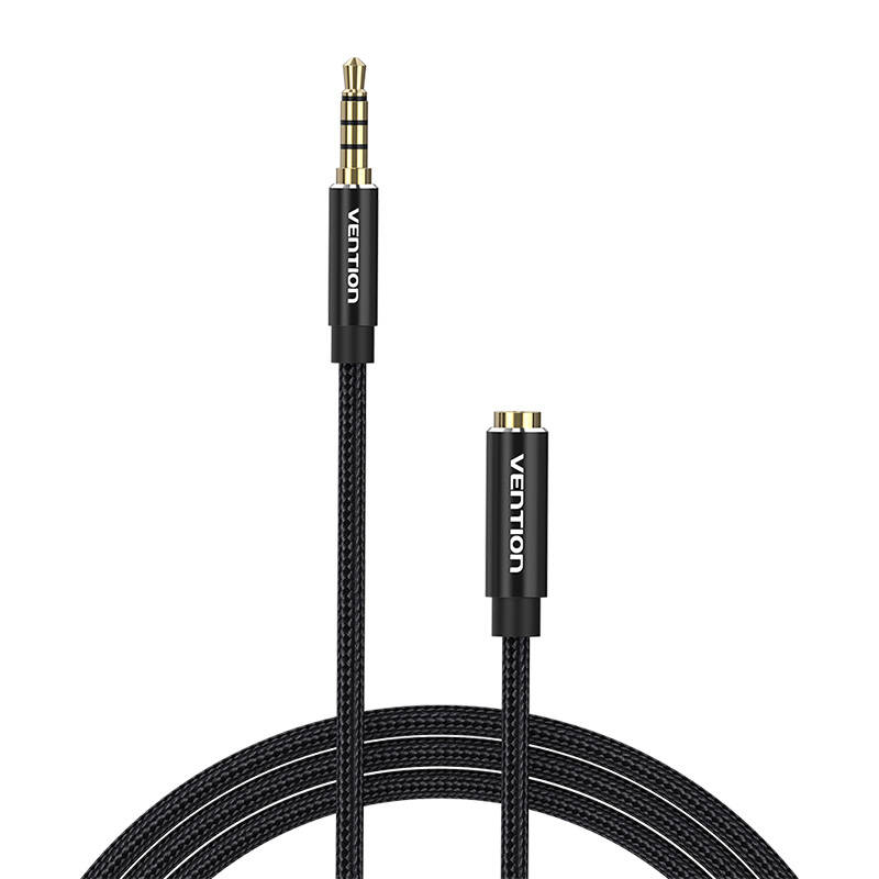 TRRS 3,5 mm muški na 3,5 mm ženski audio produživač 5 m Vention BHCBJ crni (paket od 5 komada)