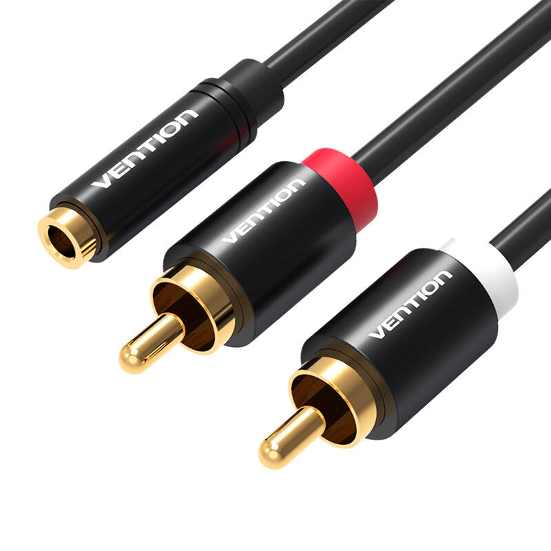 3,5 mm ženski na 2x RCA muški audio kabel 1 m Vention VAB-R01-B100 crna