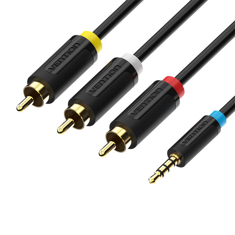 3,5 mm muški na 3x RCA muški audio kabel 2 m Vention BCBBH crni