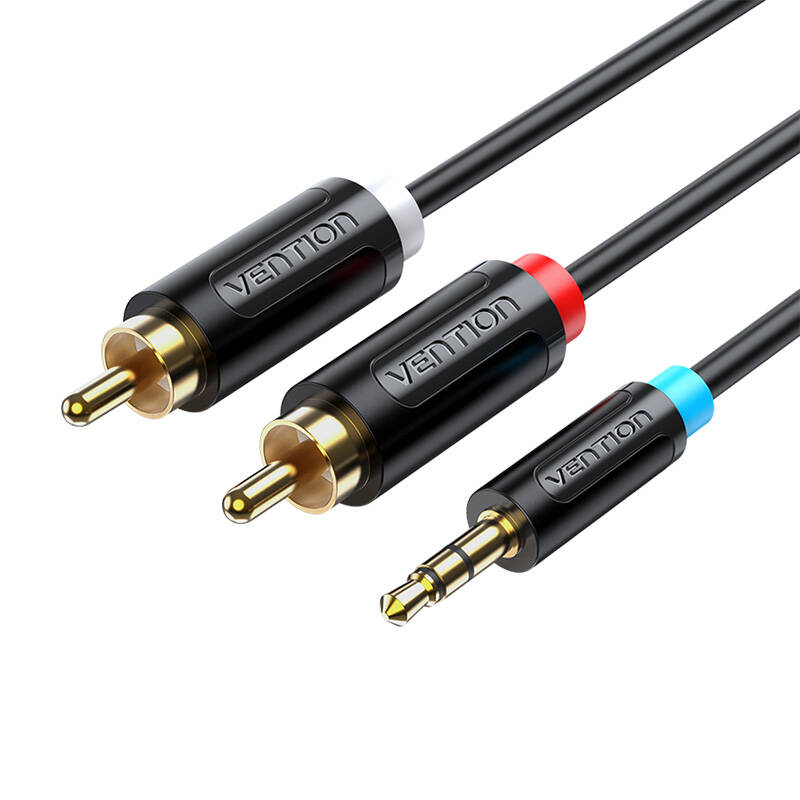 Audio adapterski kabel 3,5 mm muški na 2x muški RCA 5 m Vention BCLBJ crni