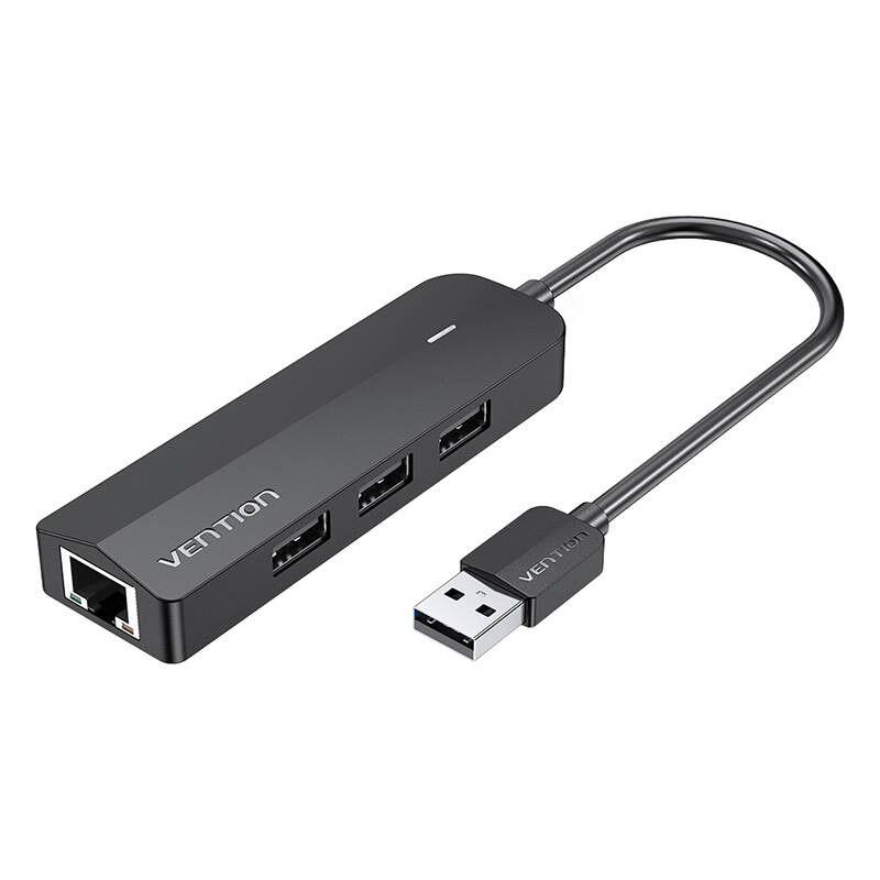 USB 2.0 3-portni koncentrator s Ethernet adapterom 100m Vention CHPBB 0,15m, crni