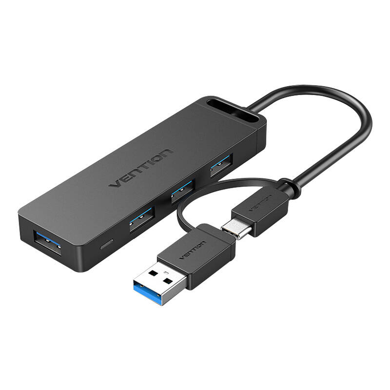 USB 3.0 čvorište s 4 priključka s USB-C i USB 3.0 2-u-1 sučeljem i strujnim adapterom Vention CHTBB 0,15 m