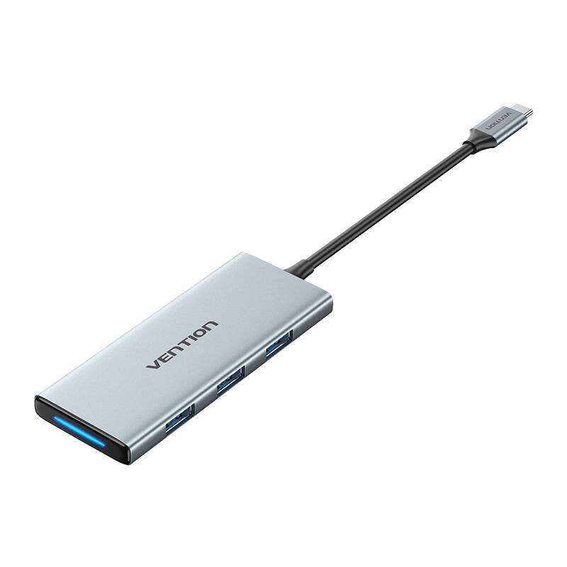 USB-C na HDMI, 3x USB 3.0, SD, TF, PD Hub Vention TOPHB 0,15 m sivi