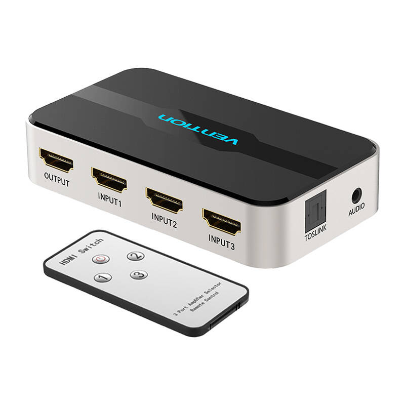 3 u 1 izlaz HDMI Switch Vention AFJH0 s odvajanjem zvuka (sivo)