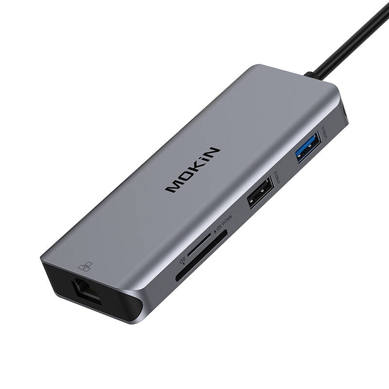 MOKiN 9u1 priključna stanica za prijenosno računalo USB C na 2x USB 3.0 + USB 2.0 + 2x HDMI + SD/TF + RJ45 + PD (srebrni)