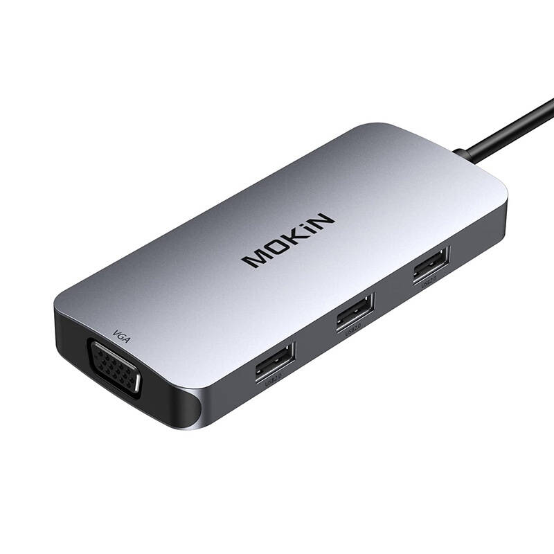 MOKiN 7u1 Adapter Hub USB-C na 2x HDMI + 3x USB 2.0 + DP + VGA (srebrni)