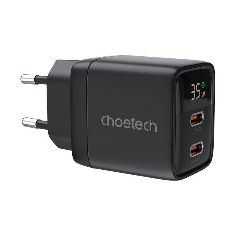 Zidni punjač GAN3 USB-C+C PD35W Choetech PD6051 (crni)