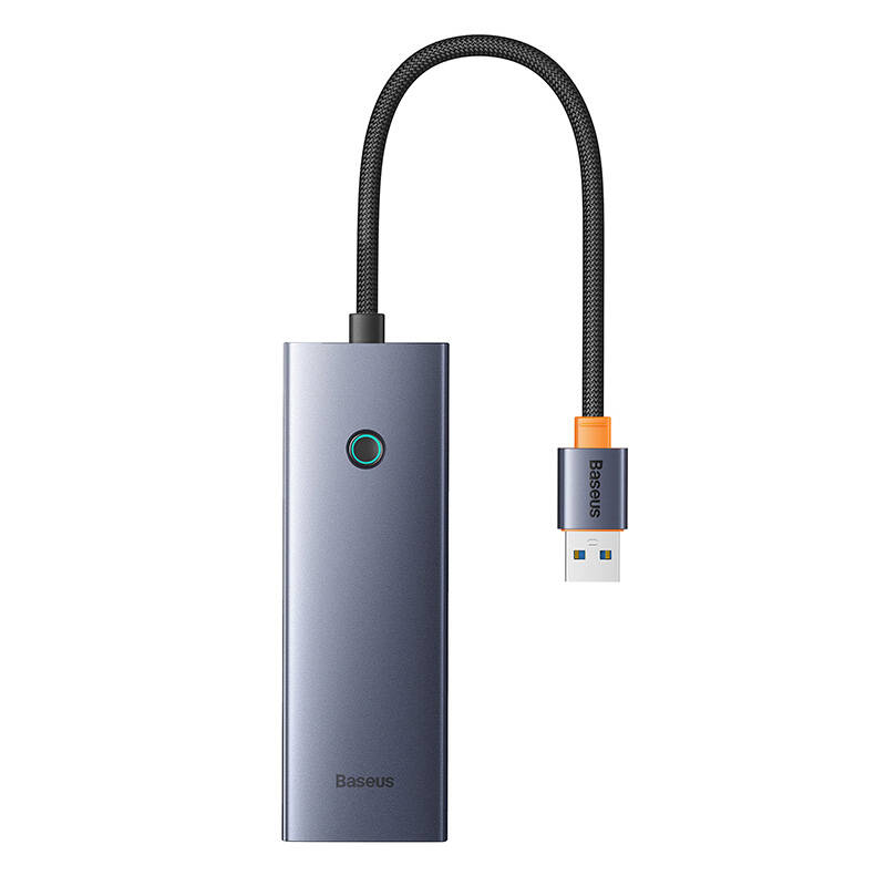 Hub Baseus UltraJoy Series Lite 4 priključka (USB na USB 3.0*3+RJ45*1+USB-C 5V) (sivo)