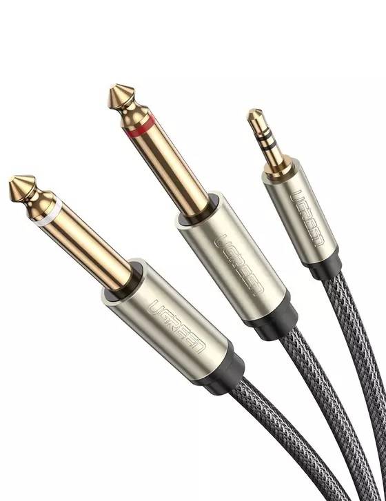 Kabel TRS UGREEN AV126 3,5 mm do 2x TS 6,35 mm - 2m (sivo)