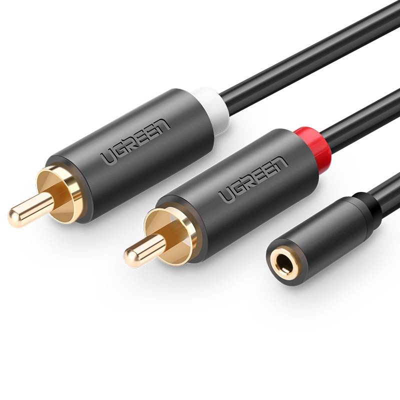 UGREEN AV102 2x RCA kabel (Cinch) jack 3.5 mm 1m (crni) (paket od 5 komada)