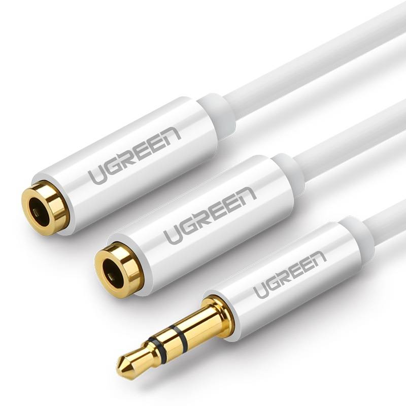 UGREEN AV123 AUX audio razdjelnik s priključkom 3,5 mm kabel, 20 cm (bijeli) (paket od 5 komada)