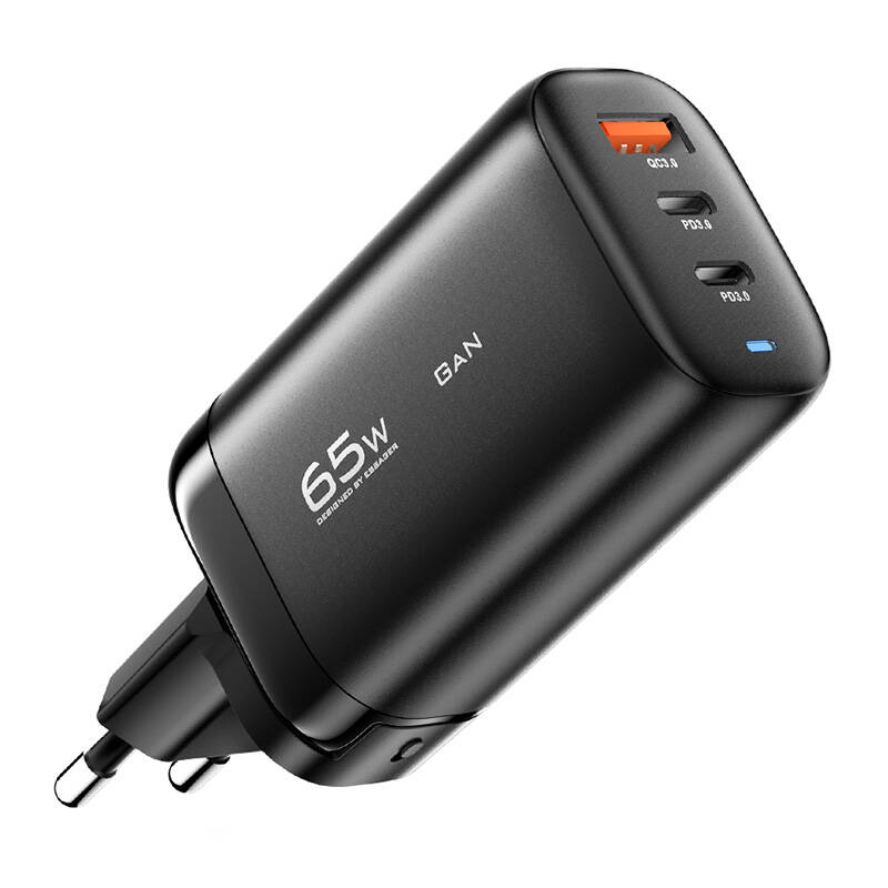 Punjač 2xUSB-C 1xUSB-A 65W Essager GaN (crni)