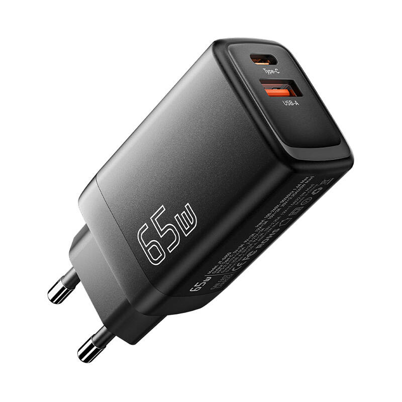 Zidni punjač USB-C+USB-A 65W Essager GaN (crni)