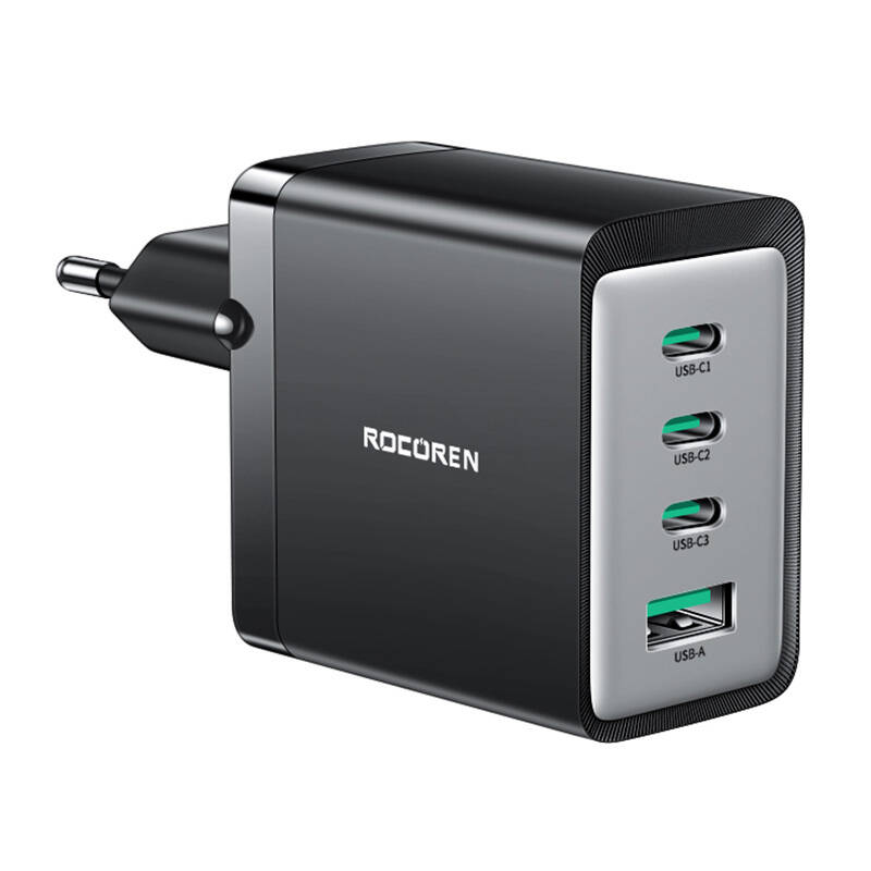 Zidni punjač GaN Rocoren 3x USB-C, 1x USB, 67W (crni)