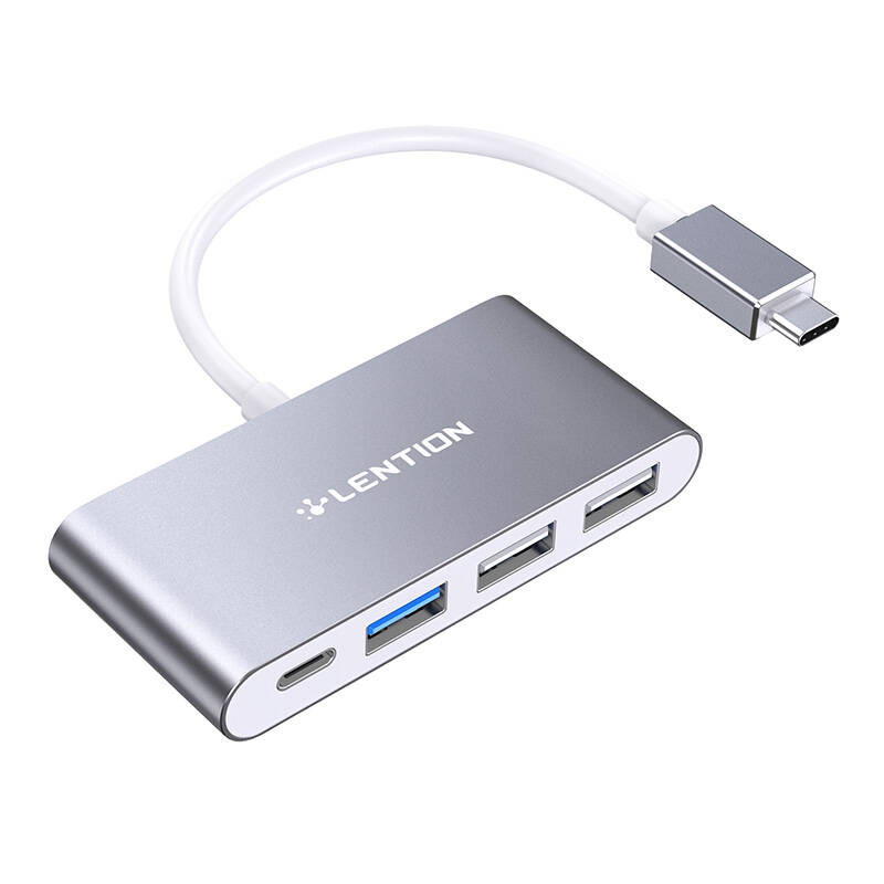 Lention 4in1 Hub USB-C na USB 3.0 + 2x USB 2.0 + USB-C (sivo)