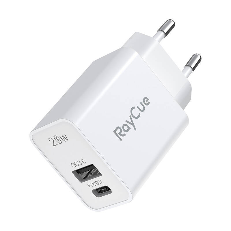 RayCue USB-C + USB-A PD 20W EU punjač (bijeli)