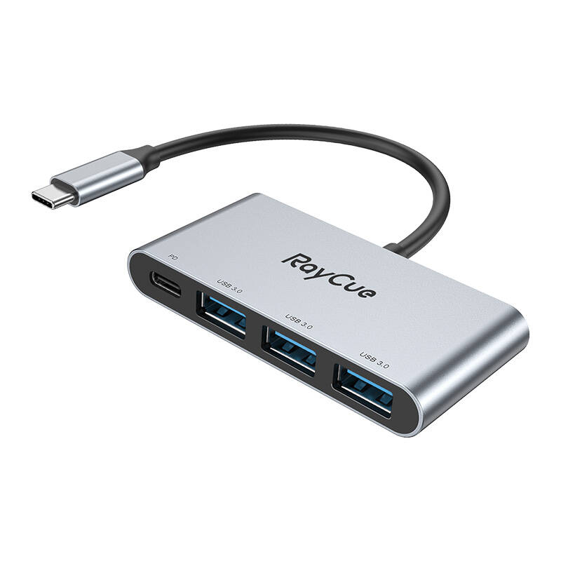 RayCue 4-u-1 čvorište USB-C do 3x USB-A 3.0 5Gbps + PD 3.0 100 W (sivo) (paket od 4 komada)