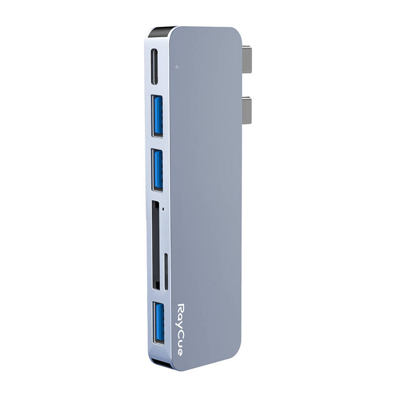 Hub 6w2 RayCue 2x USB-C do Thunderbolt 3 + 3x USB-A 3.0 5Gbps + SD/TF 2.0 (slabo)