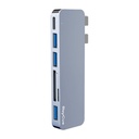 Hub 6w2 RayCue 2x USB-C do Thunderbolt 3 + 3x USB-A 3.0 5Gbps + SD/TF 2.0 (slabo)