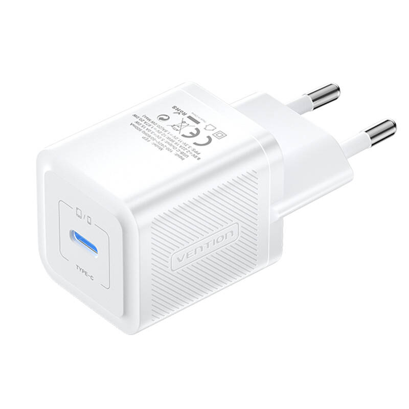 Zidni punjač, ​​Vention, FEPW0-EU, USB-C, 20W, GaN (bijeli)