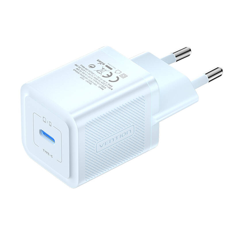 Zidni punjač, ​​Vention, FEPL0-EU, USB-C, 20W, GaN (plavi)