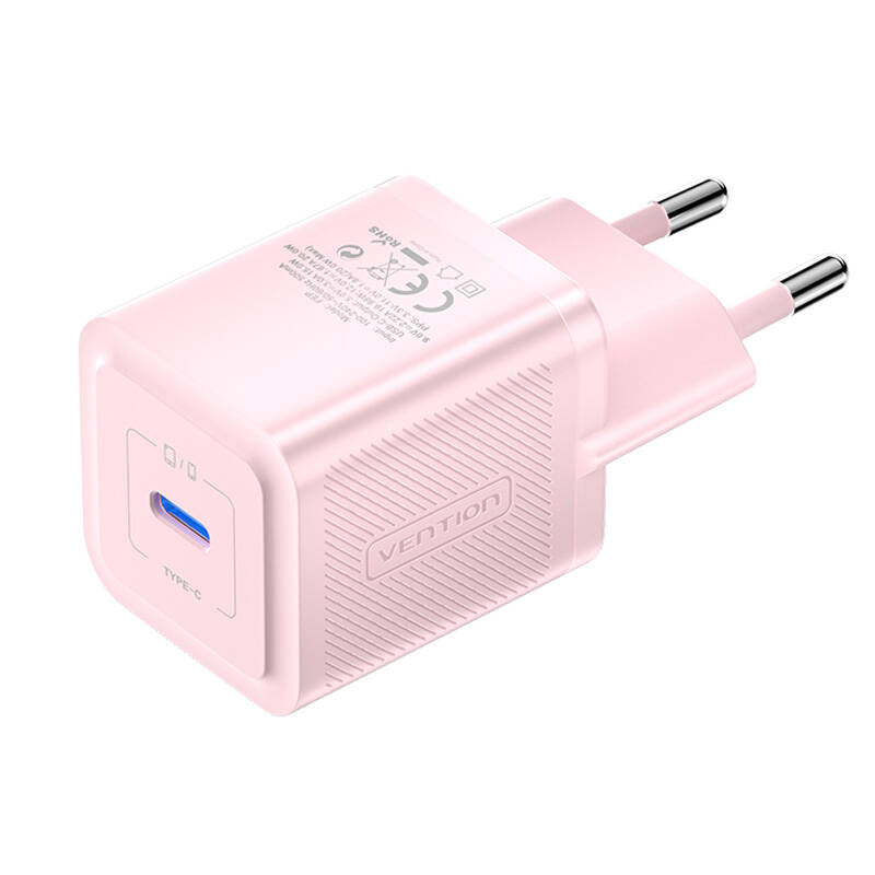 Zidni punjač, ​​Vention, FEPP0-EU, USB-C, 20W, GaN (roza)