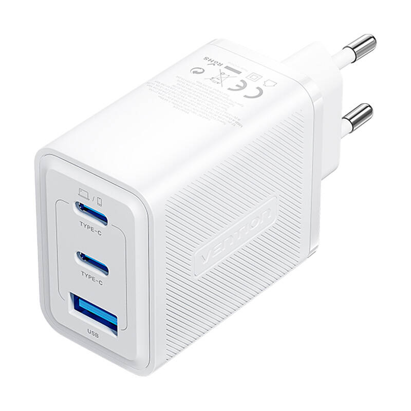 Zidni punjač, ​​Vention, FERW0-EU, 2xUSB-C, USB- A, 65W/65W/30W, GaN (bijeli)