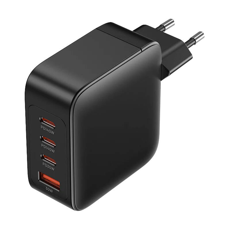 Zidni punjač, ​​Vention, FEIB0-EU, 3xUSB-C, USB- A, 140W/140W/30W/18W, GaN (czarna)