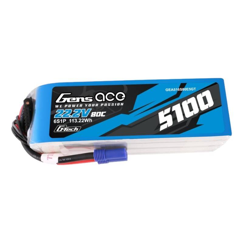 Gens ace G-Tech 5100 mAh 80C 22,2 V 6S1P Lipo baterija s EC5 utikačem