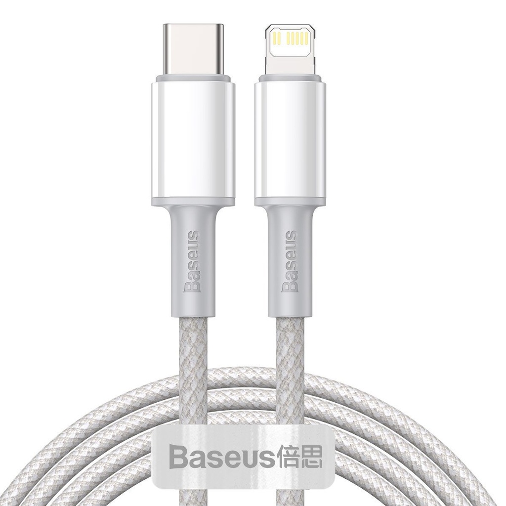 USB-C na Lightning Baseus pleteni kabel visoke gustoće, 20 W, PD, 2 m (bijeli) (paket od 5 komada)