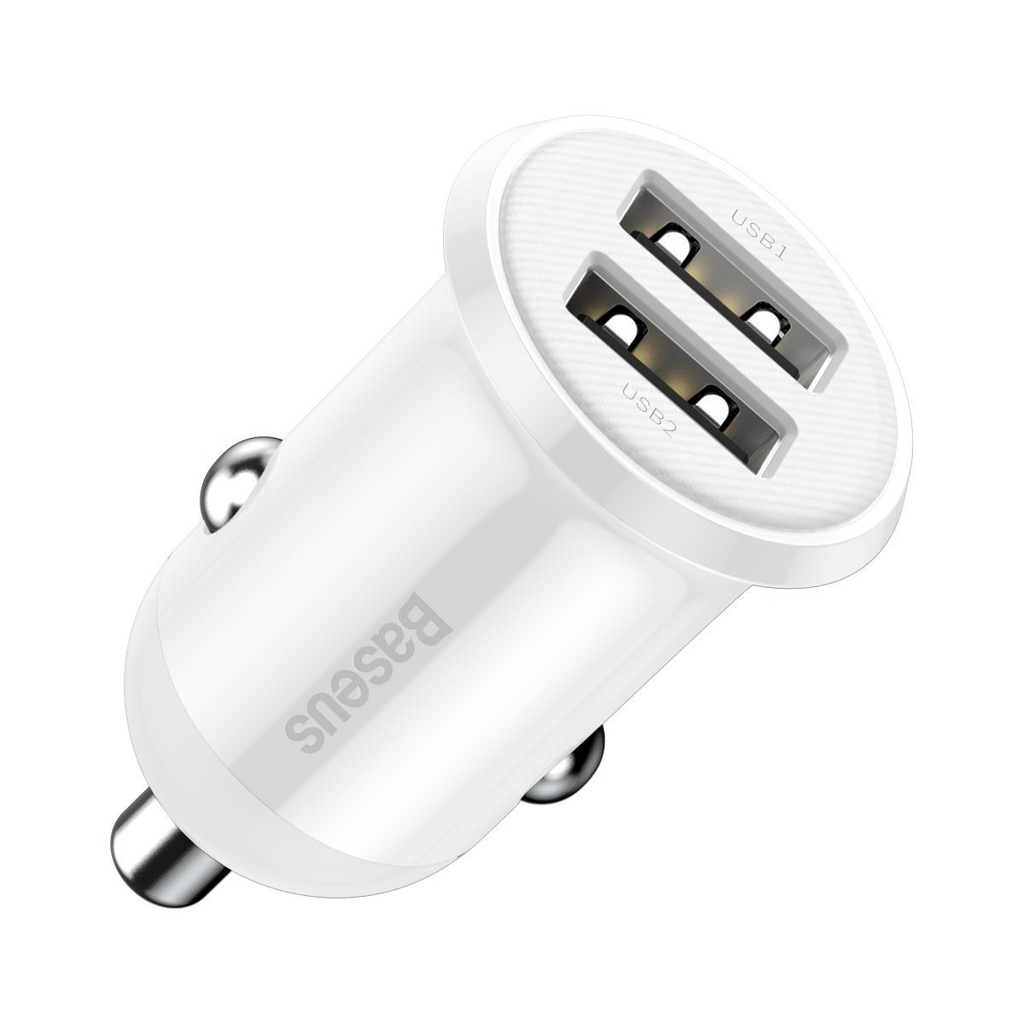 Baseus Grain Pro auto punjač 2x USB 4.8A (bijeli) (paket od 5 komada)