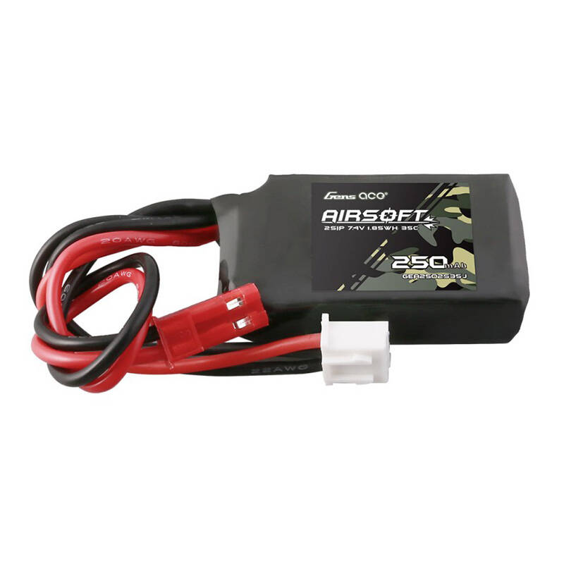 Gens ace 250mAh 7.4V 35C 2S1P Airsoft Gun Lipo baterija s JST-SYP utikačem