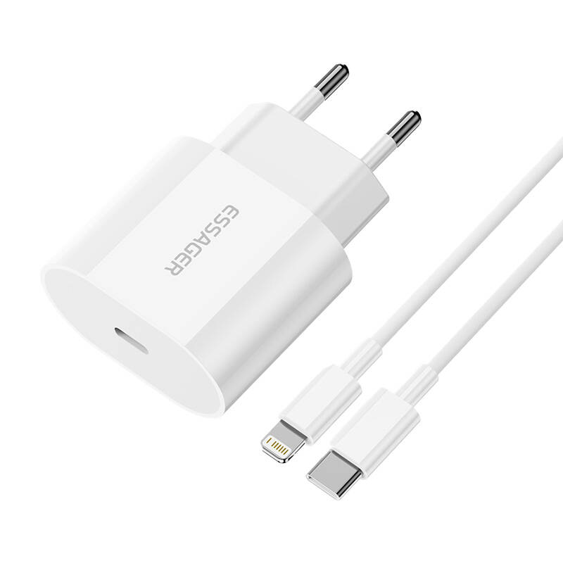 Punjač USB-C 20W Essager s USB-C na Lightning kabel (bijeli)