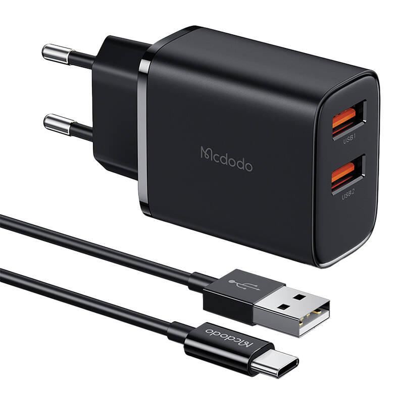 Mcdodo CH-5072 USB-A*2, 12W punjač + USB-A na USB-C kabel (crni) (paket od 5 komada)