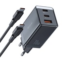 GaN Mcdodo CH-1543 mrežni punjač, ​​2x USB-C, 1x USB, 67W + USB-C na USB-C 2m kabel (crni)