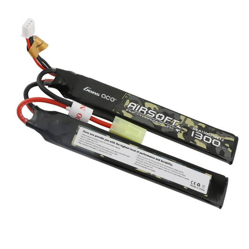 Gens ace 25C 1300 mAh 2S1P 7,4 V Saddle Airsoft Gun Lipo baterija s mini Tamiya utikačem