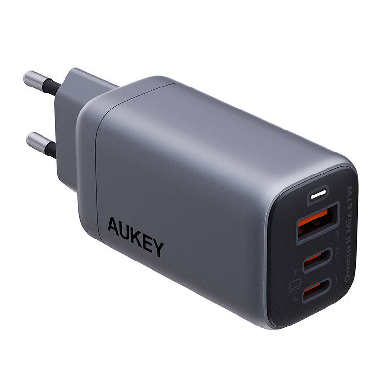 Zidni punjač Aukey PA-B6U, 1xUSB-A, 2xUSB-C, 67W (siv)