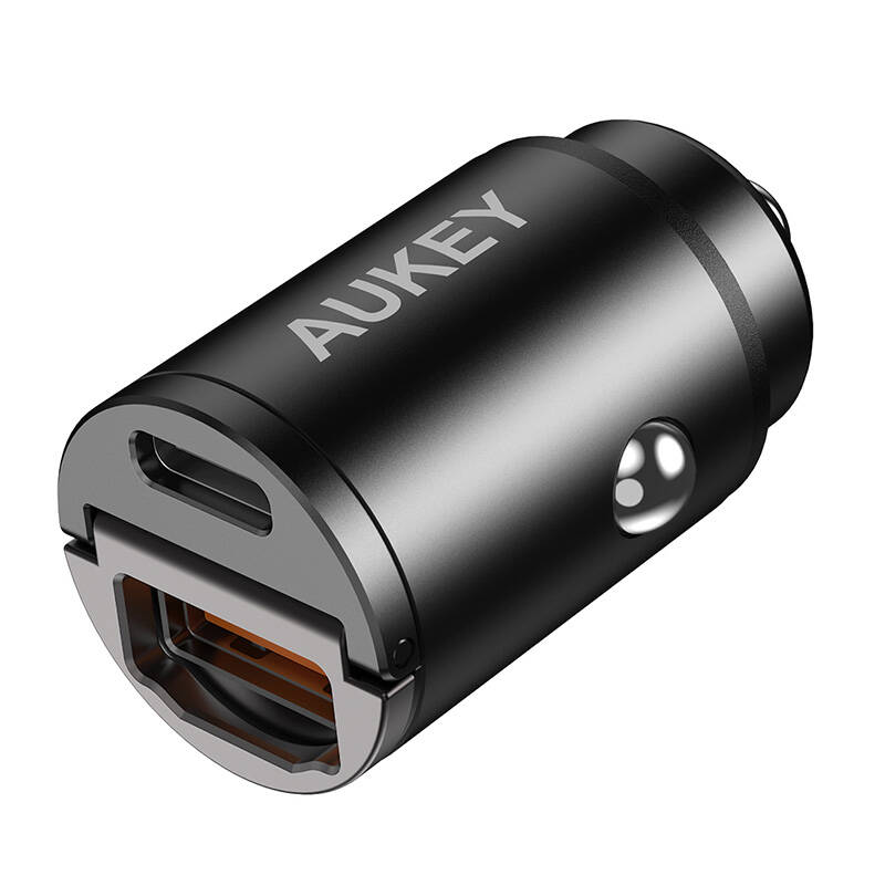 Auto punjač Aukey CC-A3, 1xUSB-A, 1xUSB-C, 30W (crni)