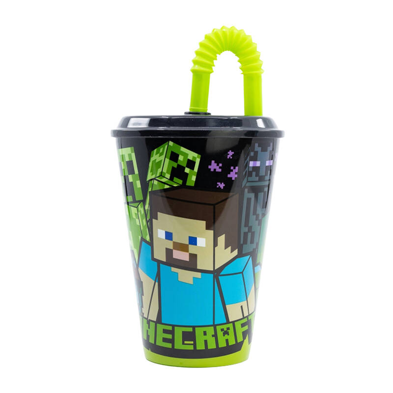 Šalica za vodu sa slamkom za djecu STOR 40430 430 ml Minecraft (crna)