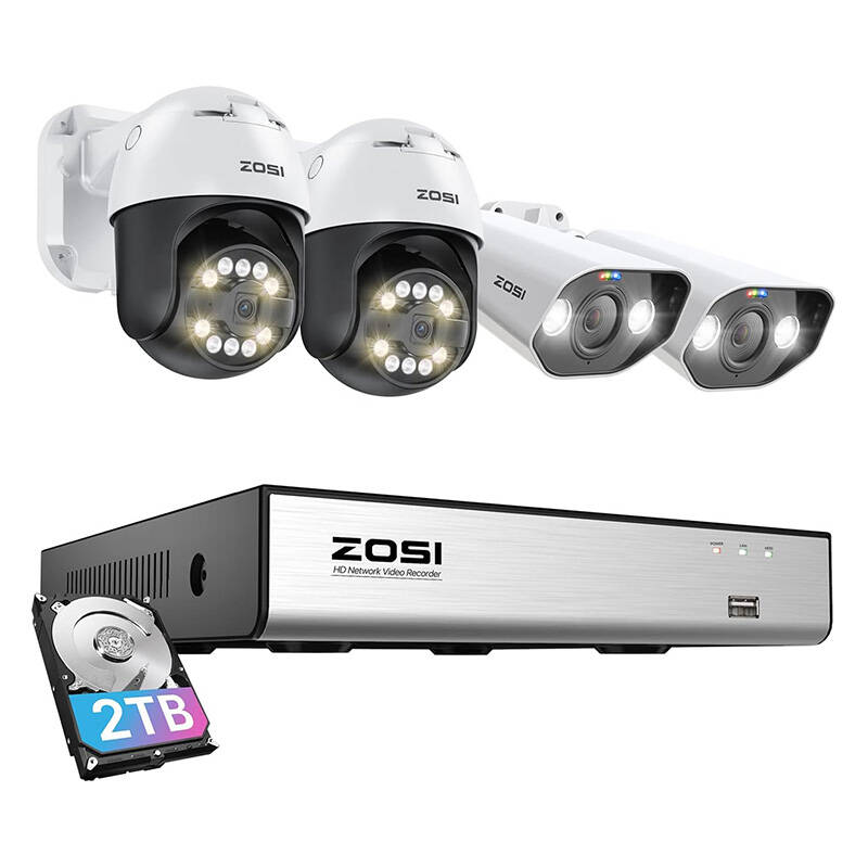 IP kamera ZOSI 2 kom C296 WiFi 5MP & 2 kom C182 WiFi 8MP + NVR 8ch + 2TB HDD