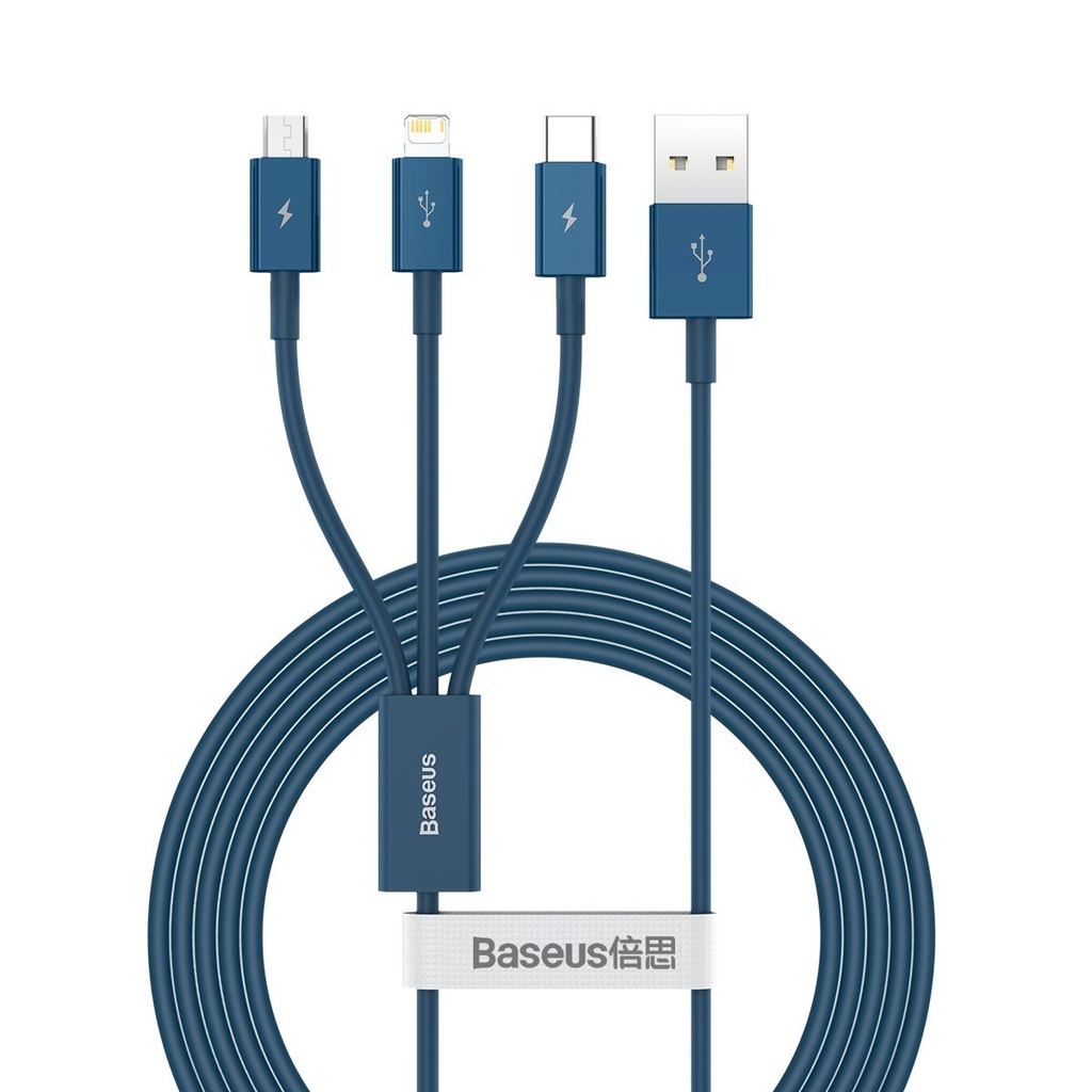 USB kabel 3u1 Baseus Superior Series, USB na mikro USB / USB-C / Lightning, 3.5A, 1.2m (plavi) (paket od 5 komada)