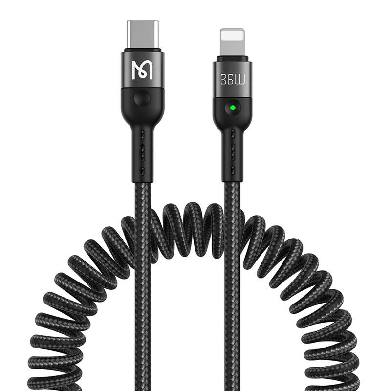 Mcdodo CA-1960 USB-C na Lightning opružni kabel, 36W, 1,8m (crni)