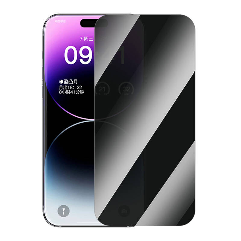 Baseus privacy tempered glass Superior za iP 14 Pro + pribor za čišćenje i EasyStick