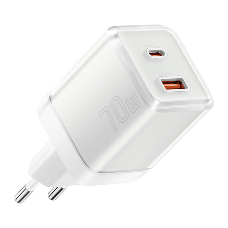 Zidni punjač Yueqi 70W GaN USB-C + USB-A (bijeli)