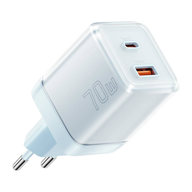 Zidni punjač Yueqi 70W GaN USB-C + USB-A (plavi)