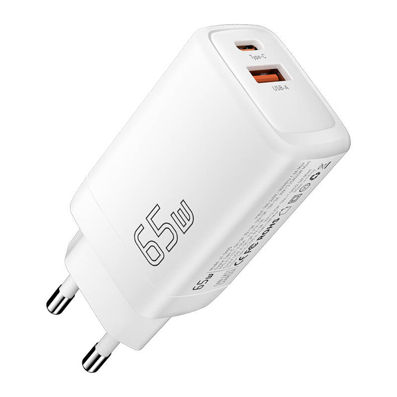 Zidni punjač USB-C+USB-A 65W Essager GaN (bijeli)