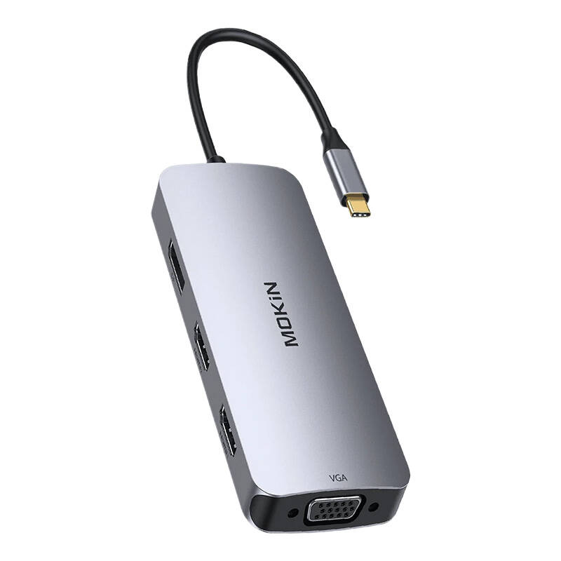 HUB 8u1 MOKiN USB-C VGA+2xHDMI (srebrni)