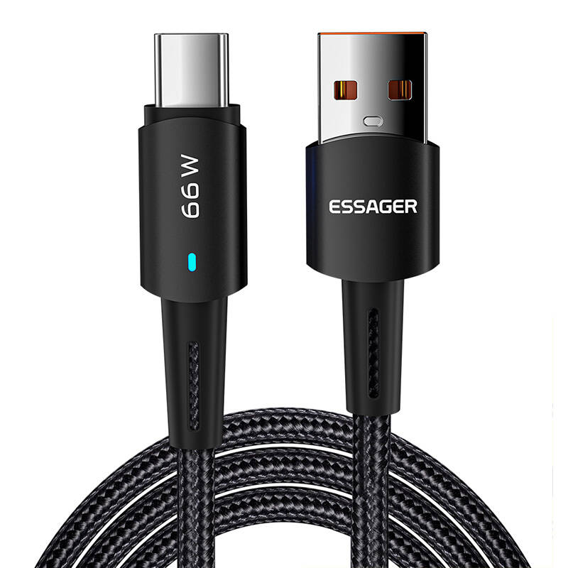 USB na USB-C kabel, Essager, EXCT-CGB01, 66 W, 0,5 m (crni)