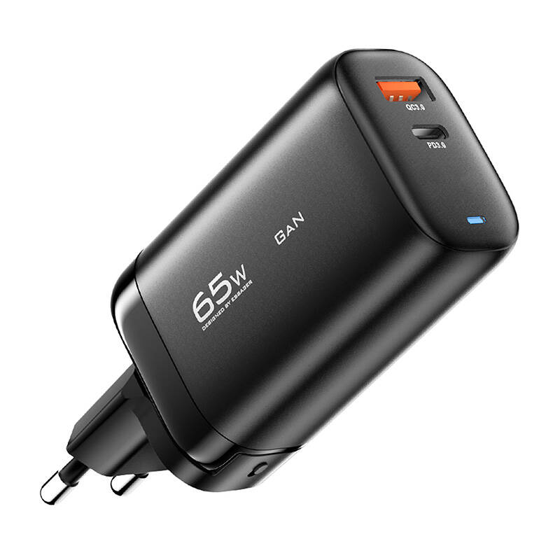 Zidni punjač, ​​Essager, ECTAC-MYB01-Z, GaN, USB-C, USB-A, 65W (crni)