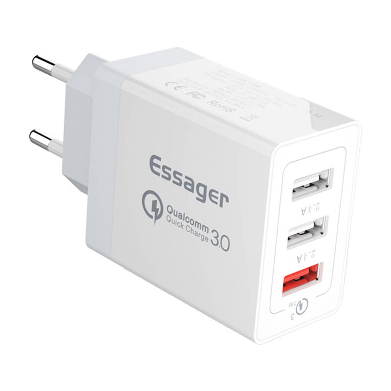 Zidni punjač, ​​Essager, ECTQC3-FBB02, 3xUSB, 30W (bijeli)